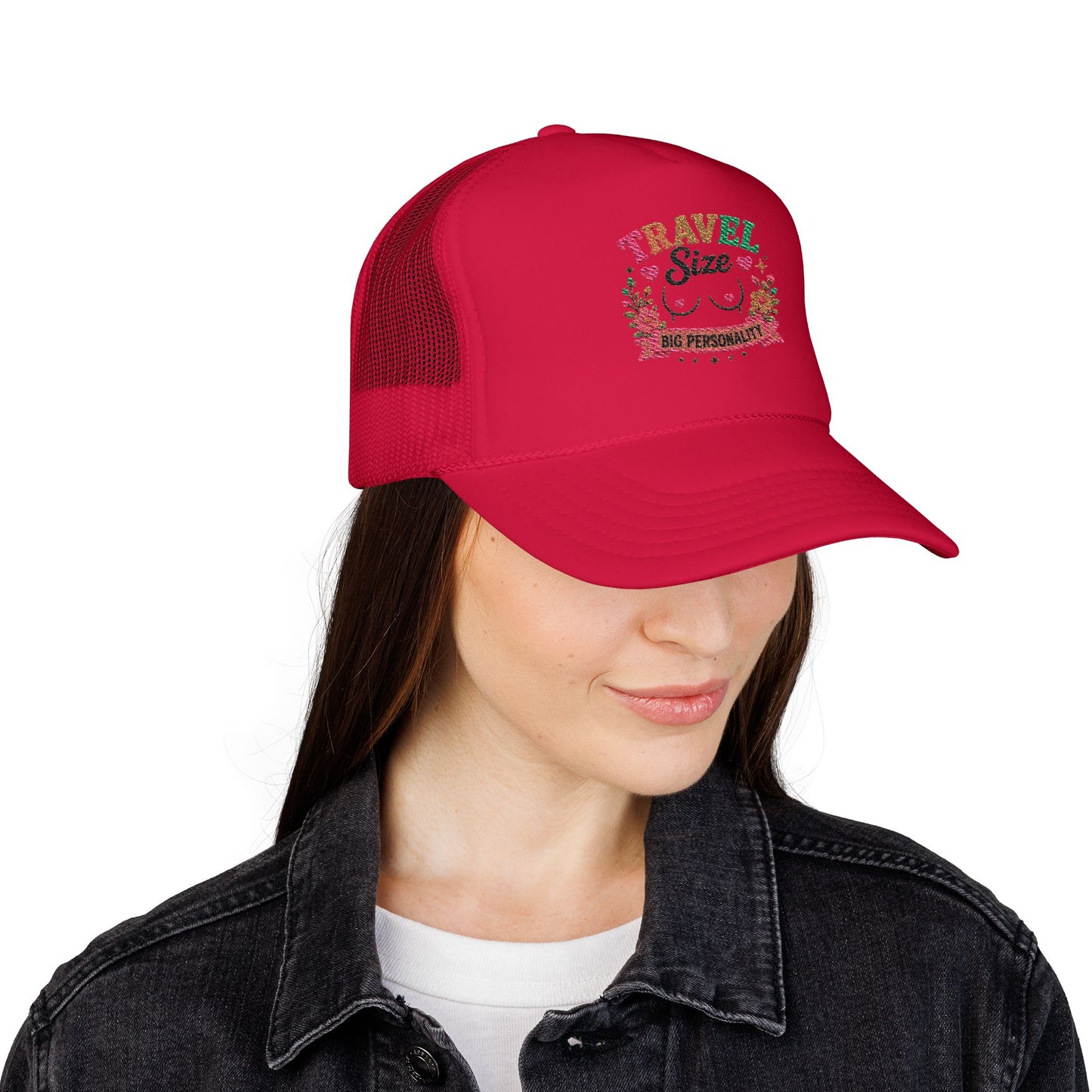 Travel Cat Floral Patch Foam Trucker Hat | Cute Kawaii Cat, Adventure Badge