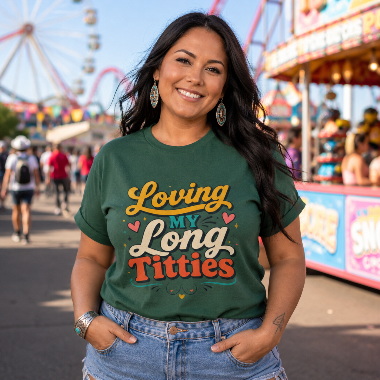 Graphic Tee — "Loving My Long Titties" Retro Script Shirt