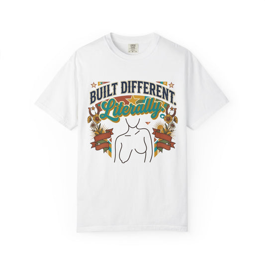 Built Different Literally T-shirt | Retro Floral Chest Line Art