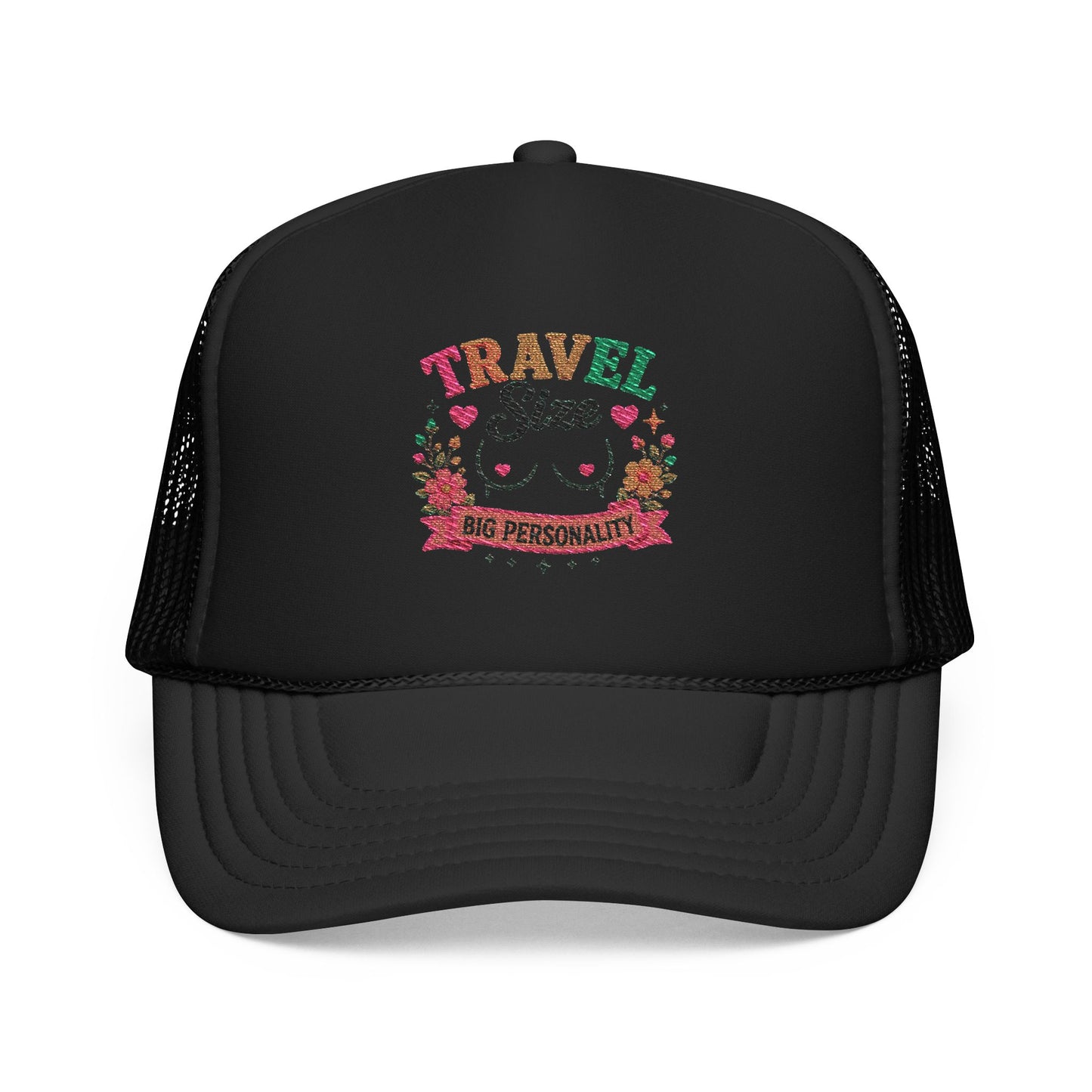Travel Cat Floral Patch Foam Trucker Hat | Cute Kawaii Cat, Adventure Badge