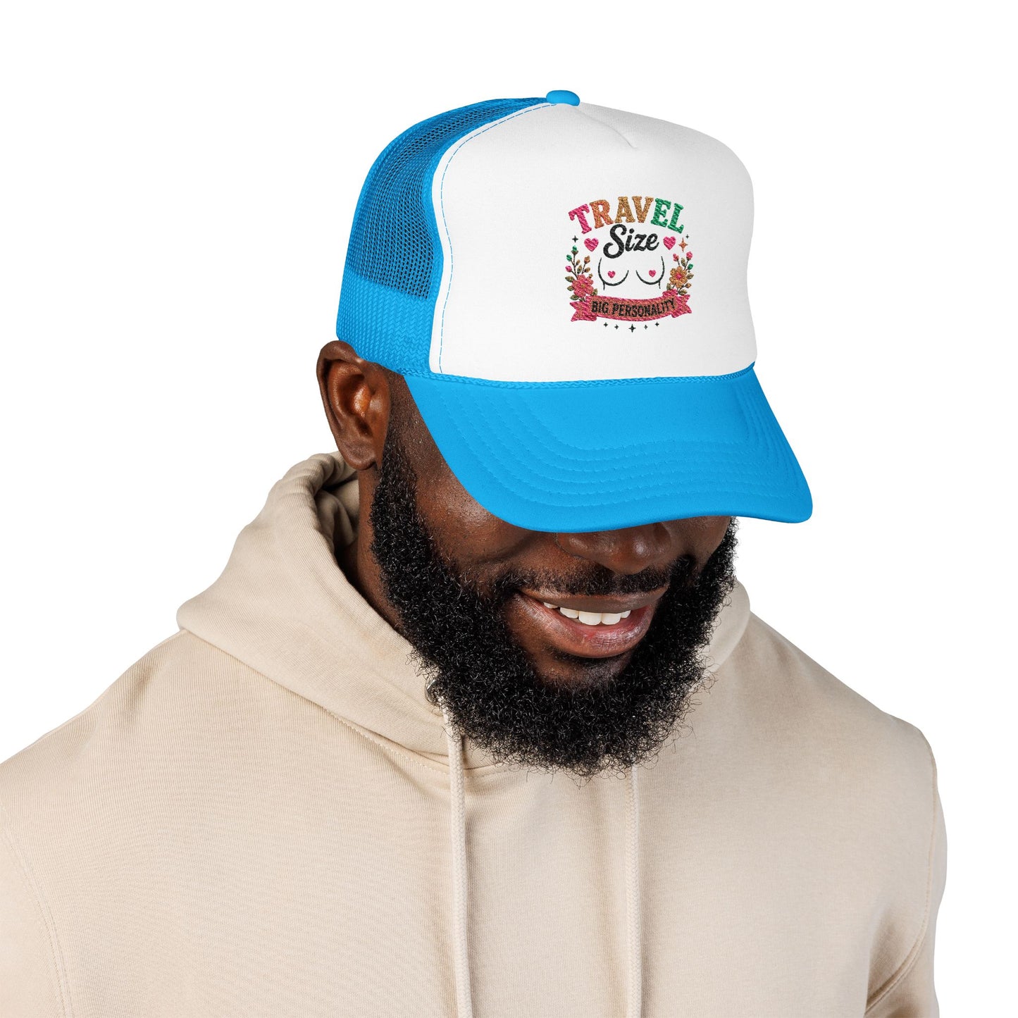 Travel Cat Floral Patch Foam Trucker Hat | Cute Kawaii Cat, Adventure Badge
