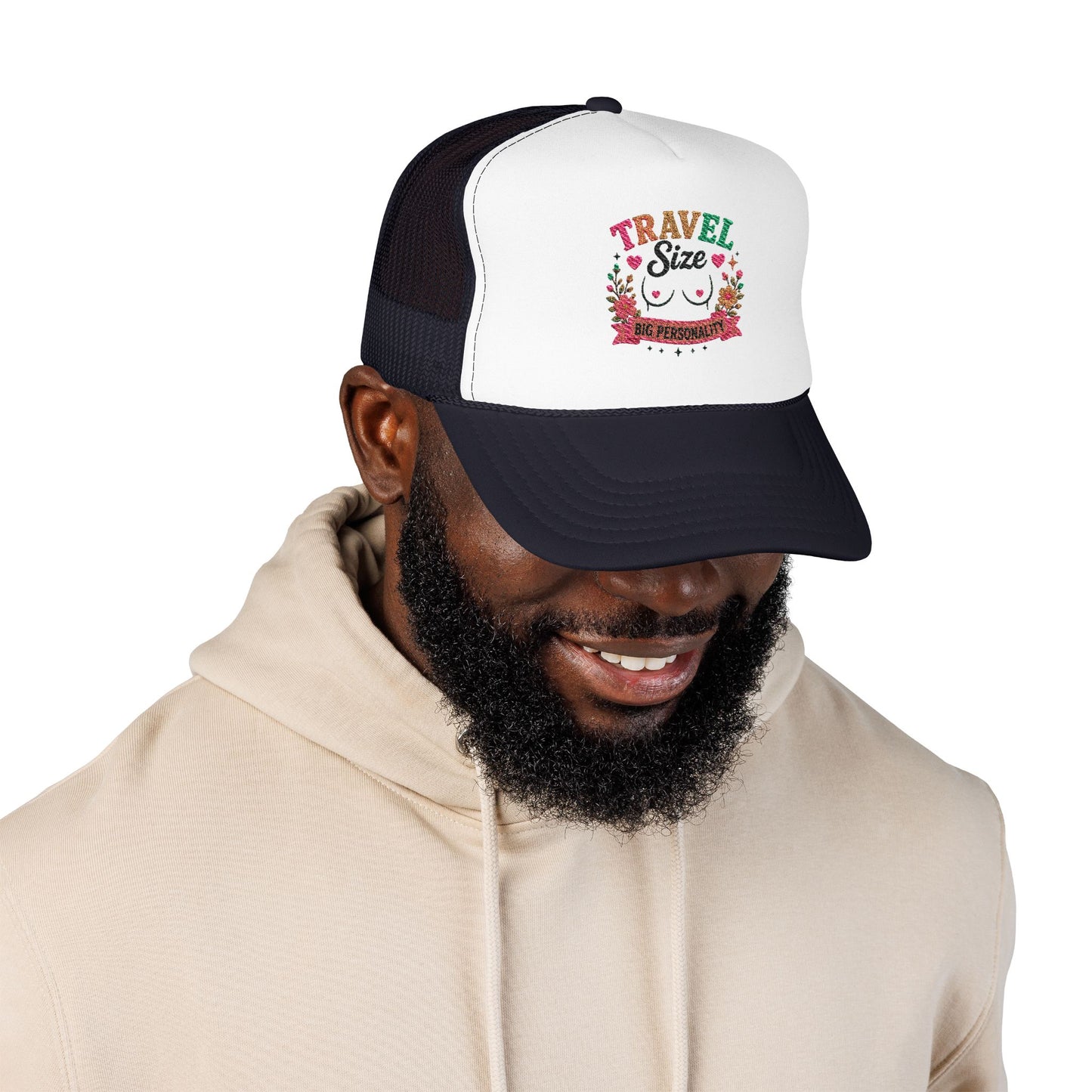 Travel Cat Floral Patch Foam Trucker Hat | Cute Kawaii Cat, Adventure Badge