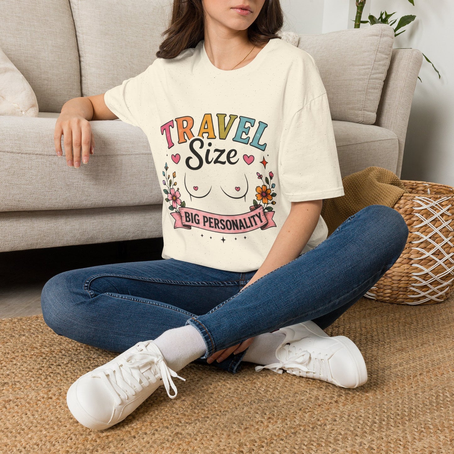 Travel Size Tee | Cute Retro Typography, Floral Boho Bust Illustration