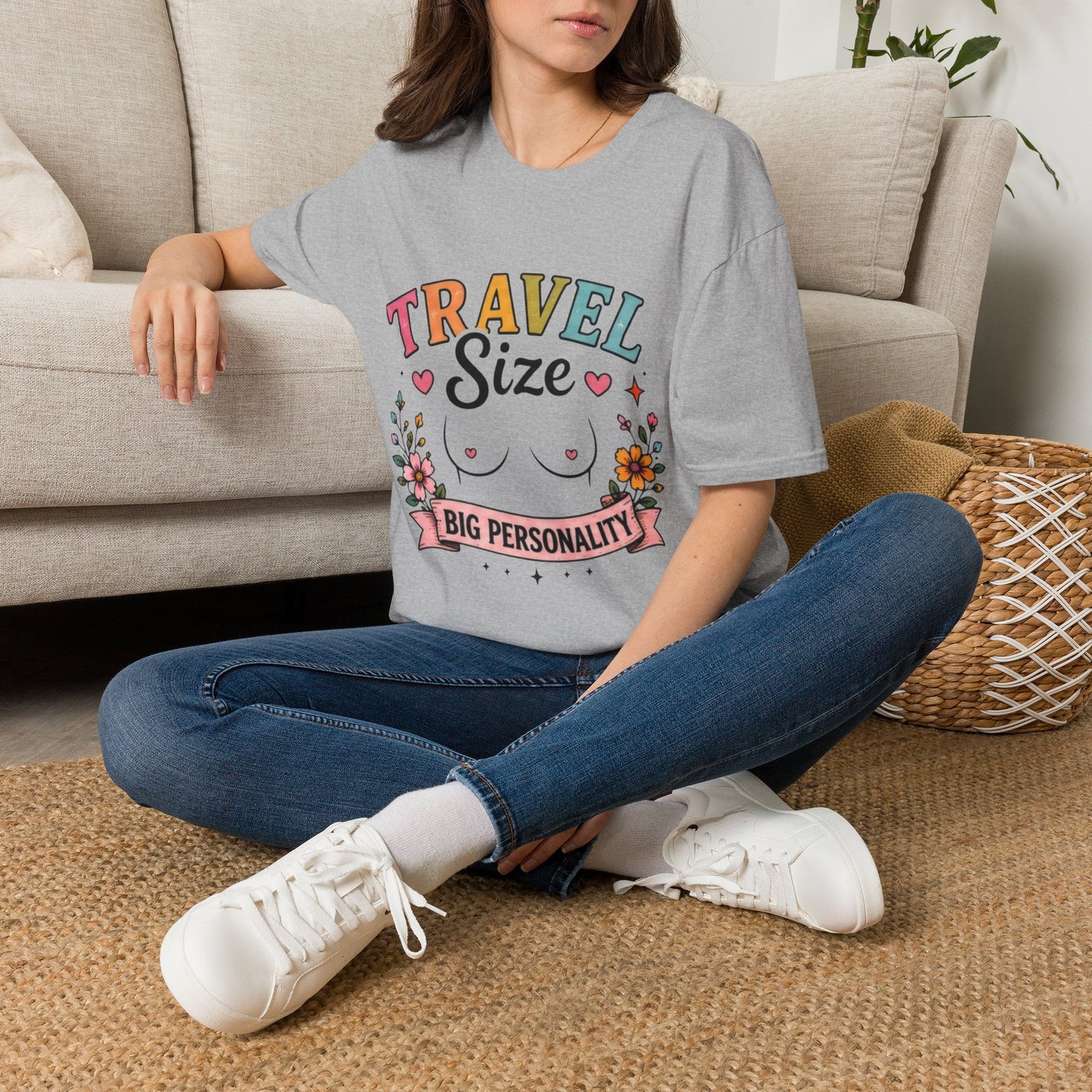 Travel Size Tee | Cute Retro Typography, Floral Boho Bust Illustration