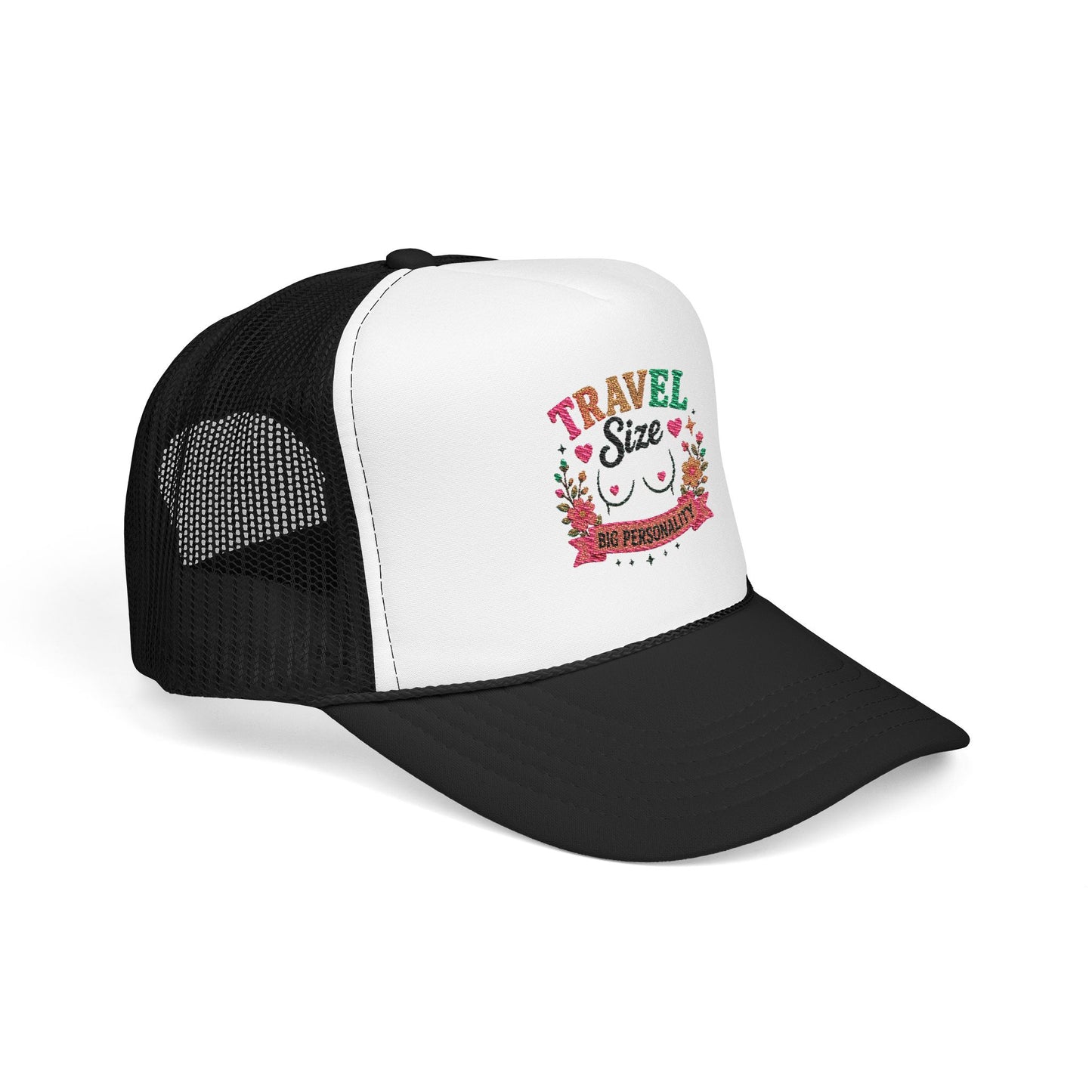 Travel Cat Floral Patch Foam Trucker Hat | Cute Kawaii Cat, Adventure Badge