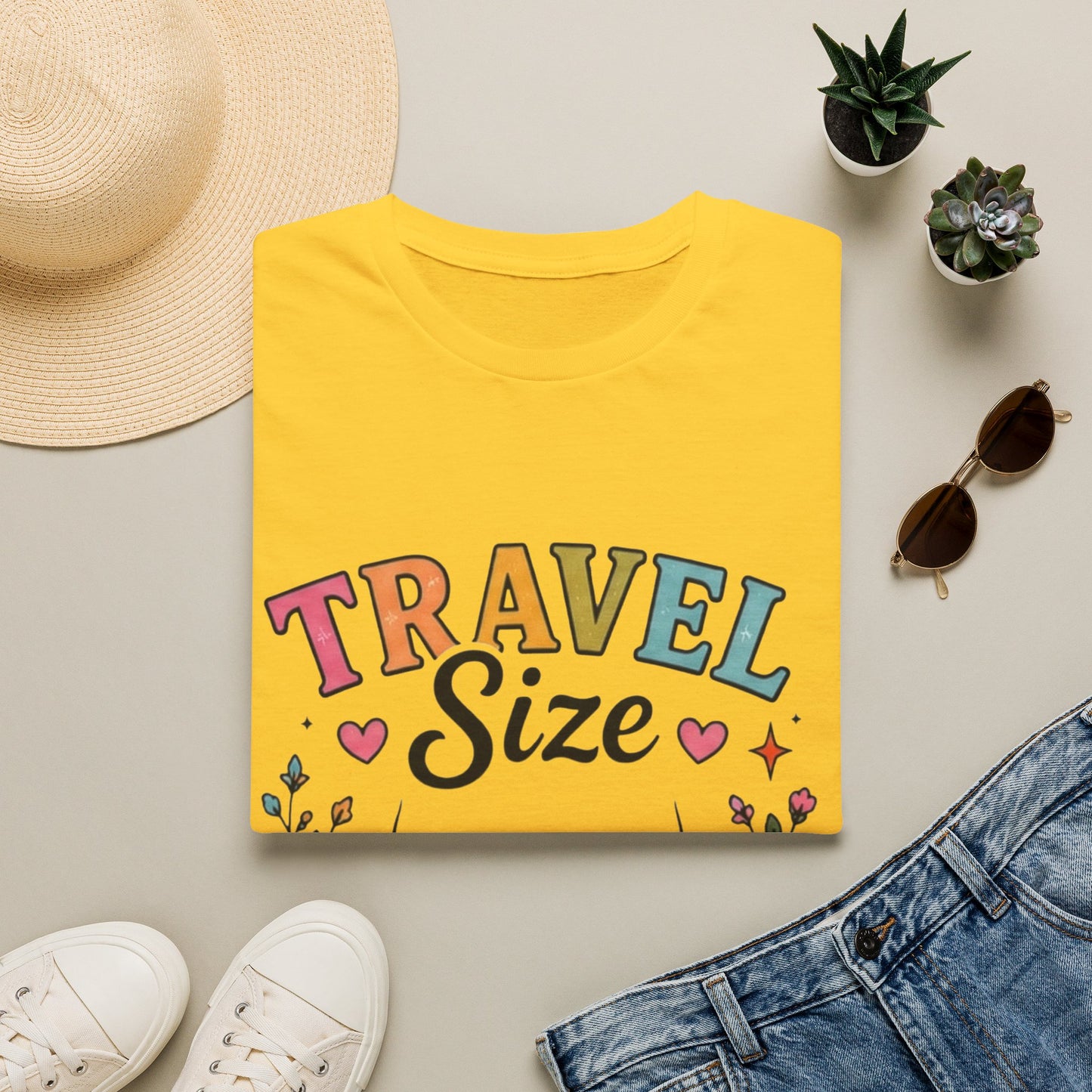 Travel Size Tee | Cute Retro Typography, Floral Boho Bust Illustration
