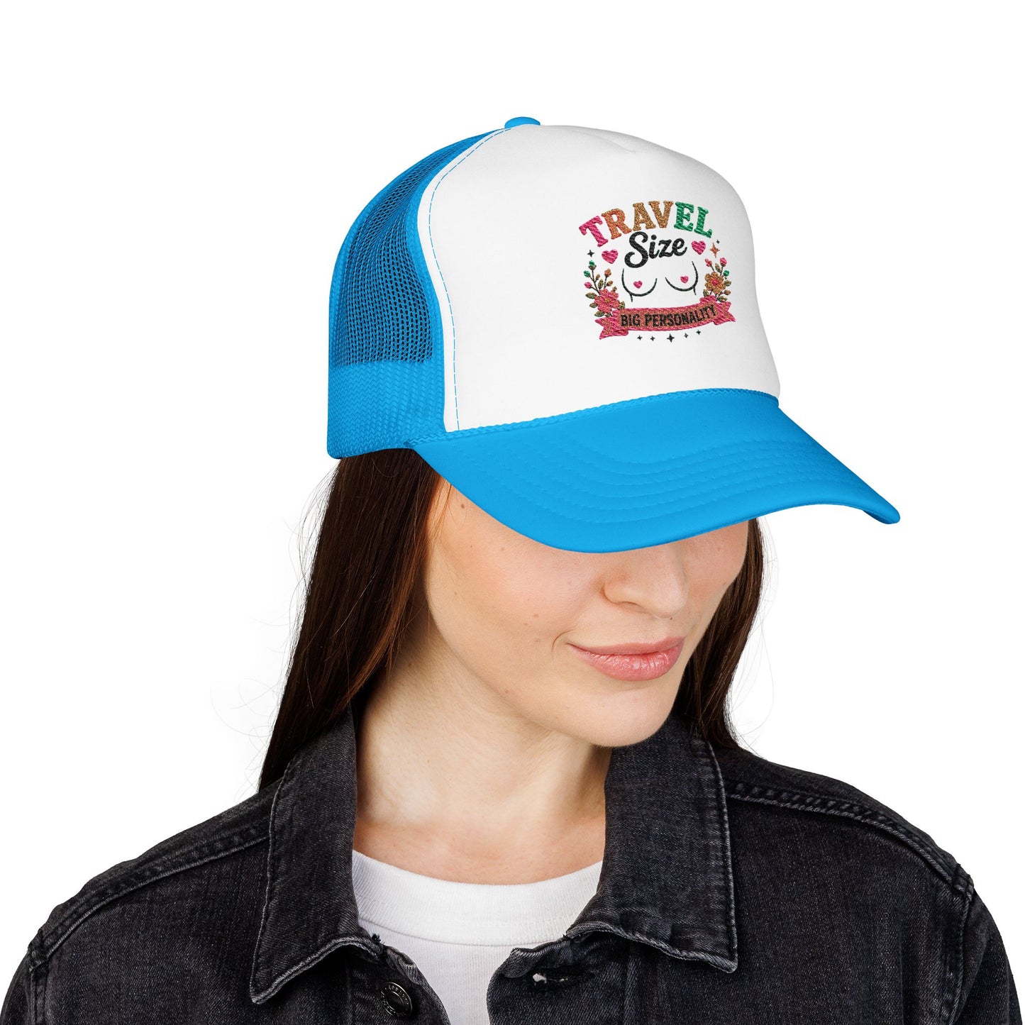 Travel Cat Floral Patch Foam Trucker Hat | Cute Kawaii Cat, Adventure Badge