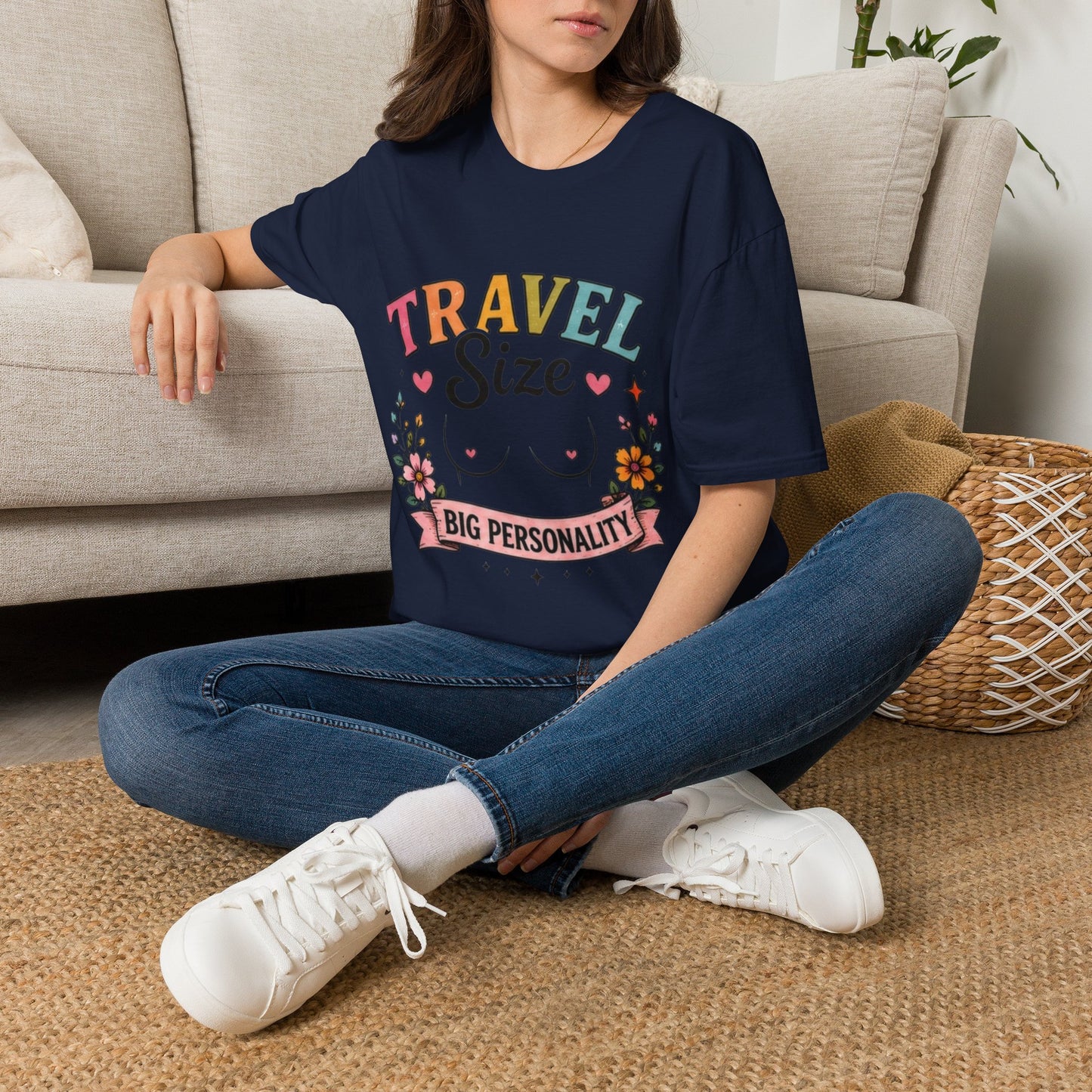 Travel Size Tee | Cute Retro Typography, Floral Boho Bust Illustration