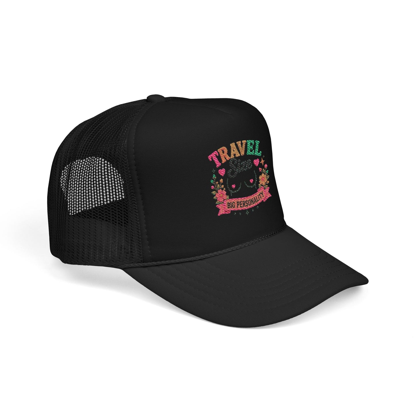 Travel Cat Floral Patch Foam Trucker Hat | Cute Kawaii Cat, Adventure Badge