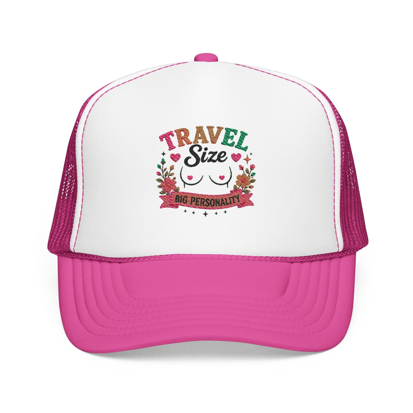 Travel Cat Floral Patch Foam Trucker Hat | Cute Kawaii Cat, Adventure Badge