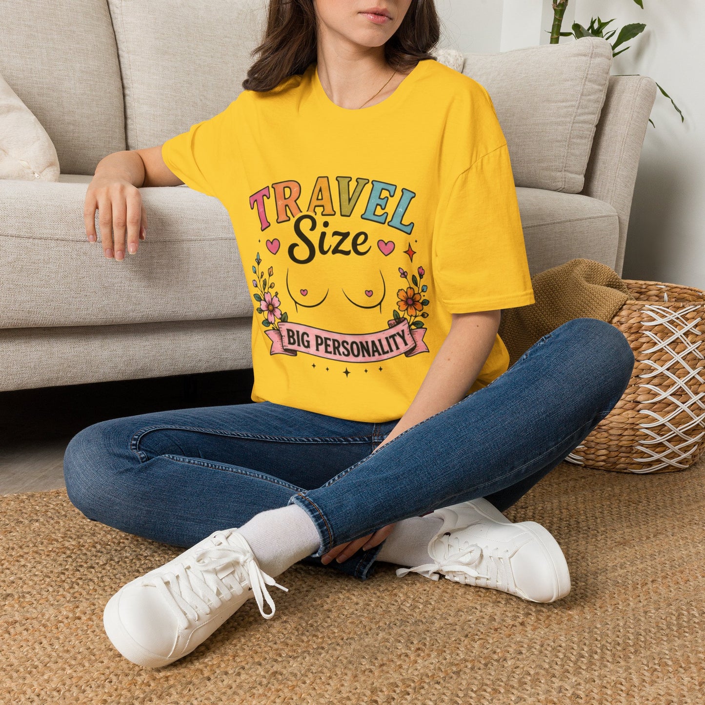 Travel Size Tee | Cute Retro Typography, Floral Boho Bust Illustration
