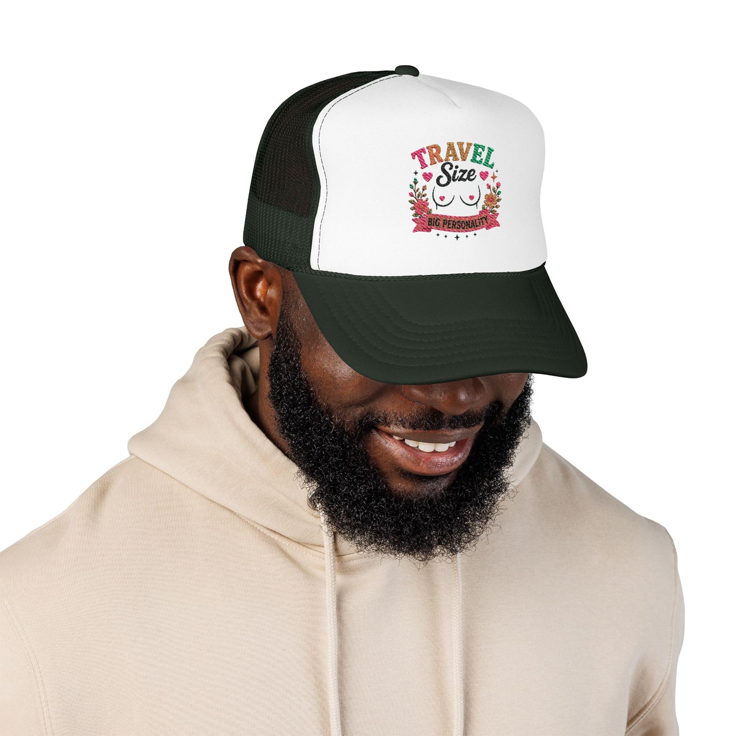 Travel Cat Floral Patch Foam Trucker Hat | Cute Kawaii Cat, Adventure Badge