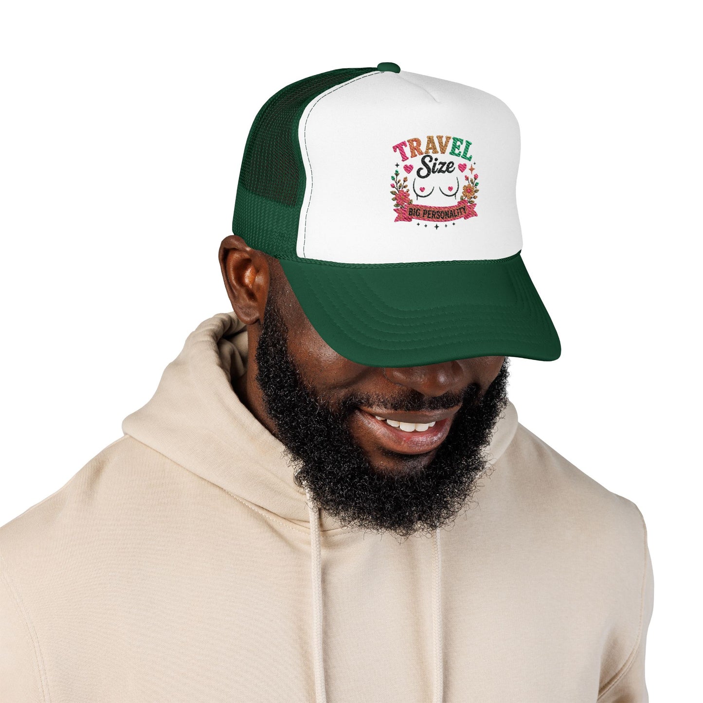 Travel Cat Floral Patch Foam Trucker Hat | Cute Kawaii Cat, Adventure Badge
