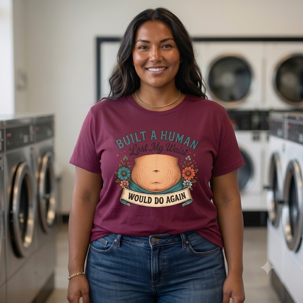 Built a Human Lost My Waist Would Do Again T-Shirt | Maternity Humor Baby Belly Design