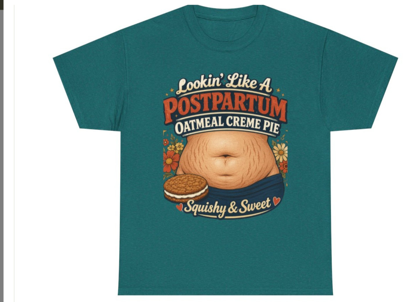 Postpartum Oatmeal Creme Pie Belly Illustration T-Shirt | Squishy & Sweet