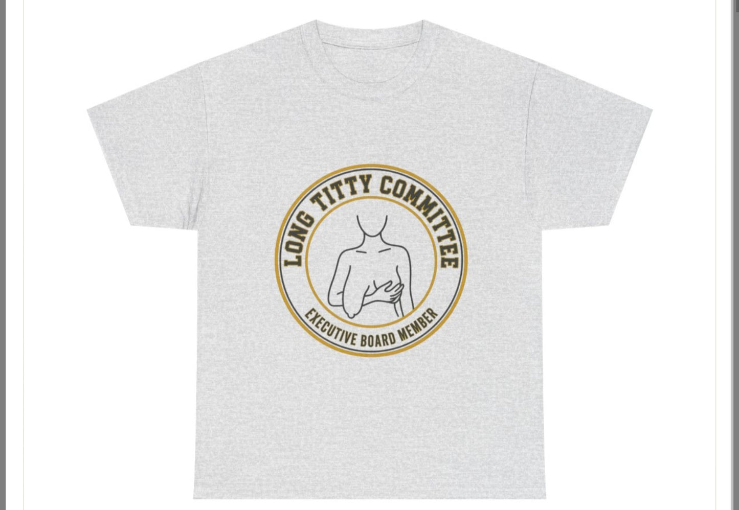 Long Titty Committee emblem Tee | funny badge design, outline figure, novelty shirt