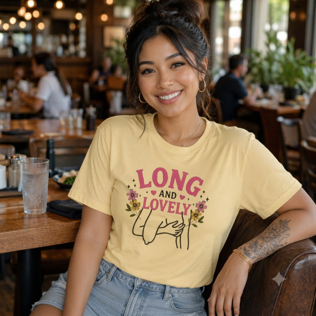 Long and Lovely floral graphic Tee | Hand-holding illustration