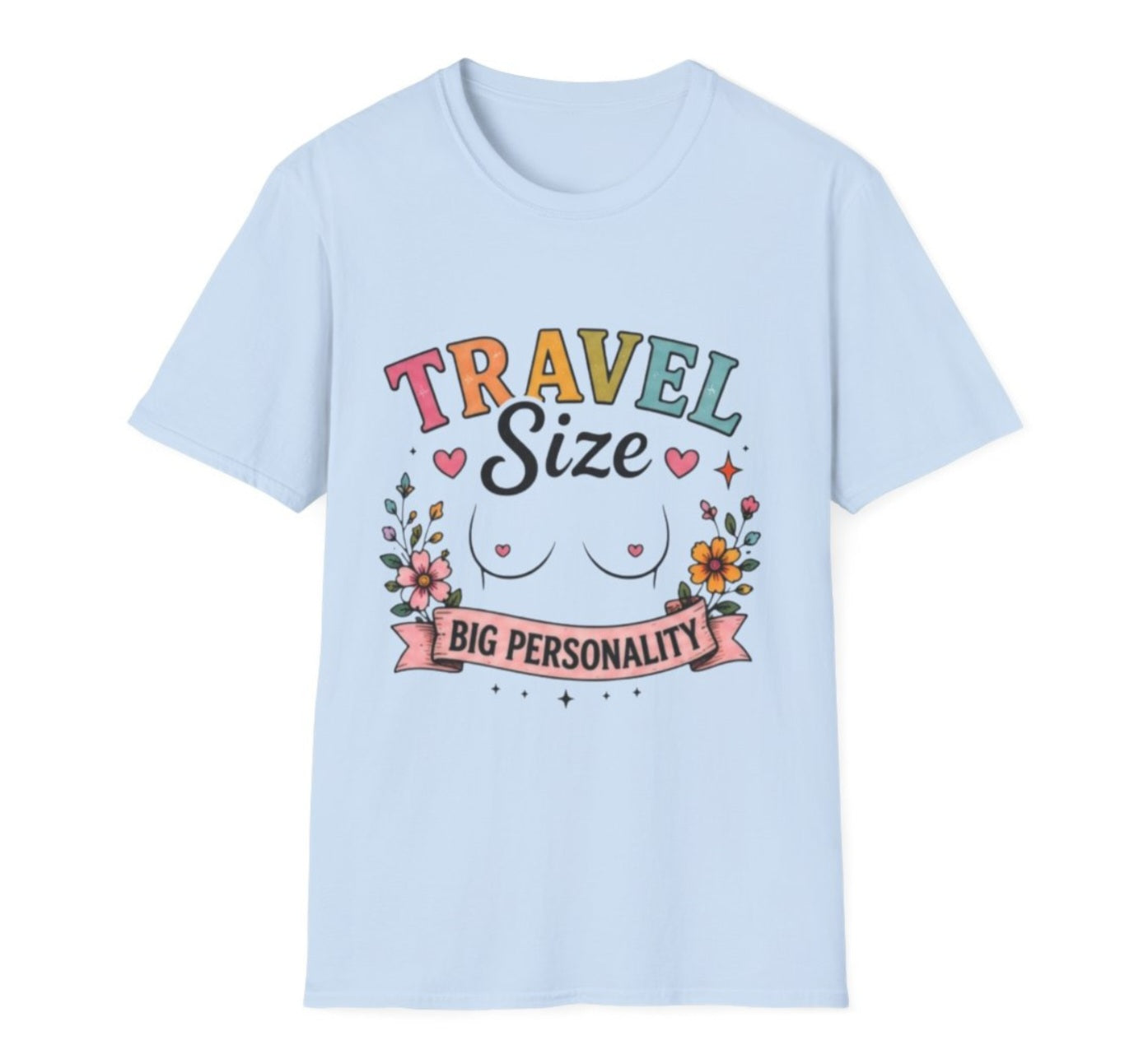 Travel Size Tee | Cute Retro Typography, Floral Boho Bust Illustration