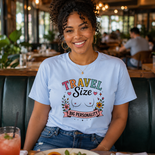 Travel Size Tee | Cute Retro Typography, Floral Boho Bust Illustration