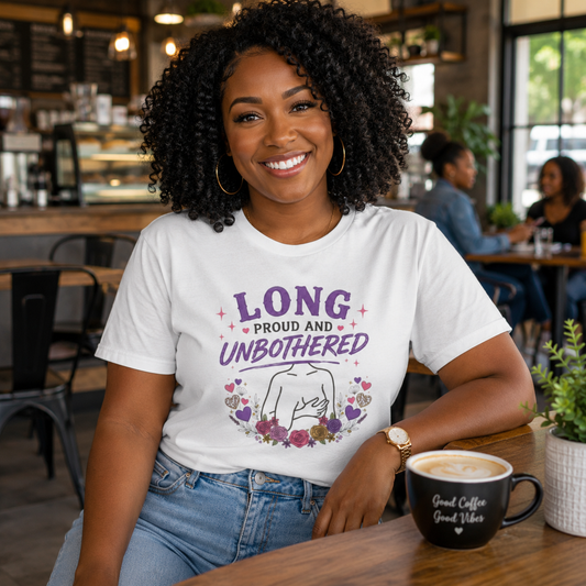 Long Proud and Unbothered T-Shirt | Floral Illustration, Relaxed Vibes