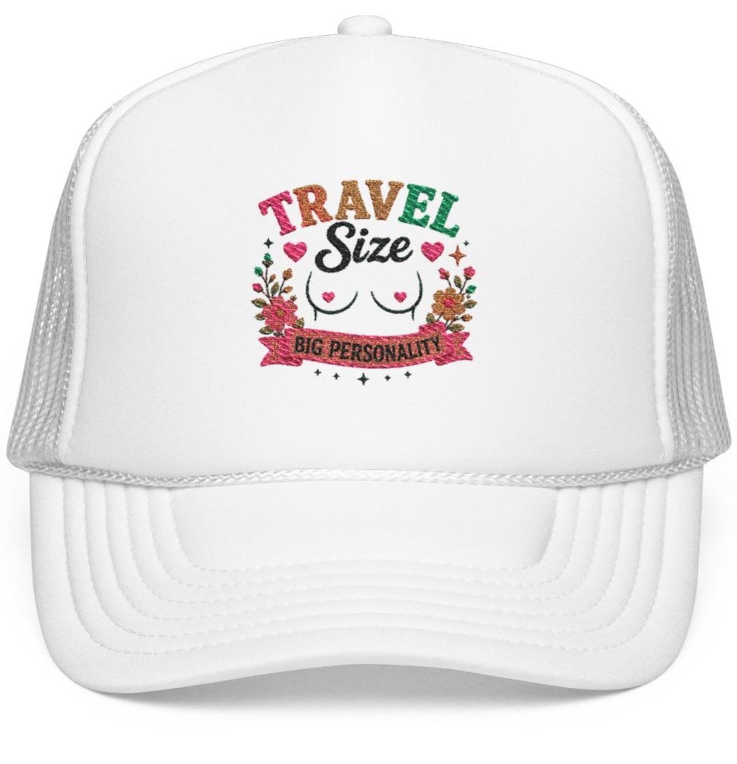 Travel Cat Floral Patch Foam Trucker Hat | Cute Kawaii Cat, Adventure Badge