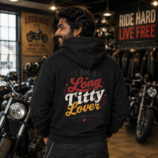 Heart Chest & 'Long Titty Lover' Backprint Hoodie — Playful Valentine Sweatshirt