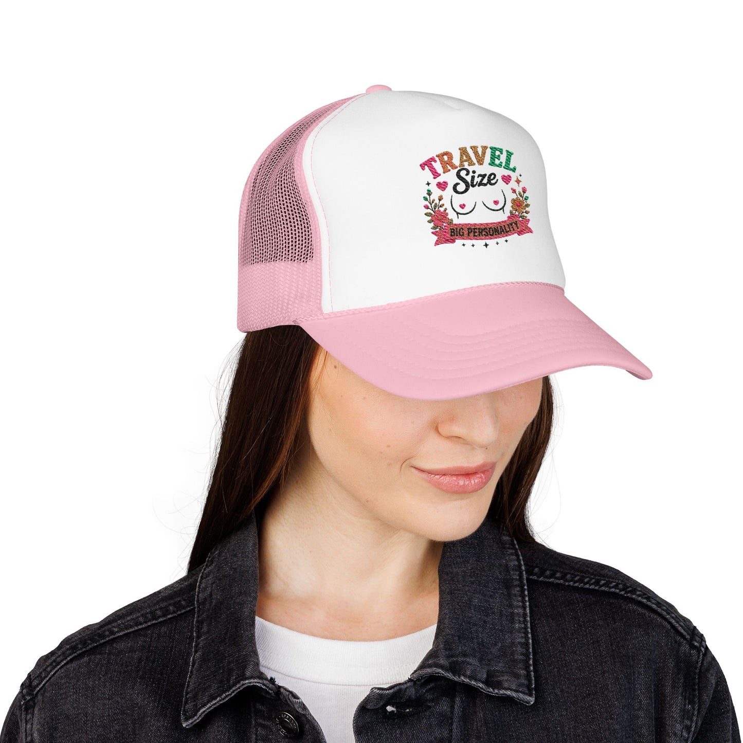 Travel Cat Floral Patch Foam Trucker Hat | Cute Kawaii Cat, Adventure Badge