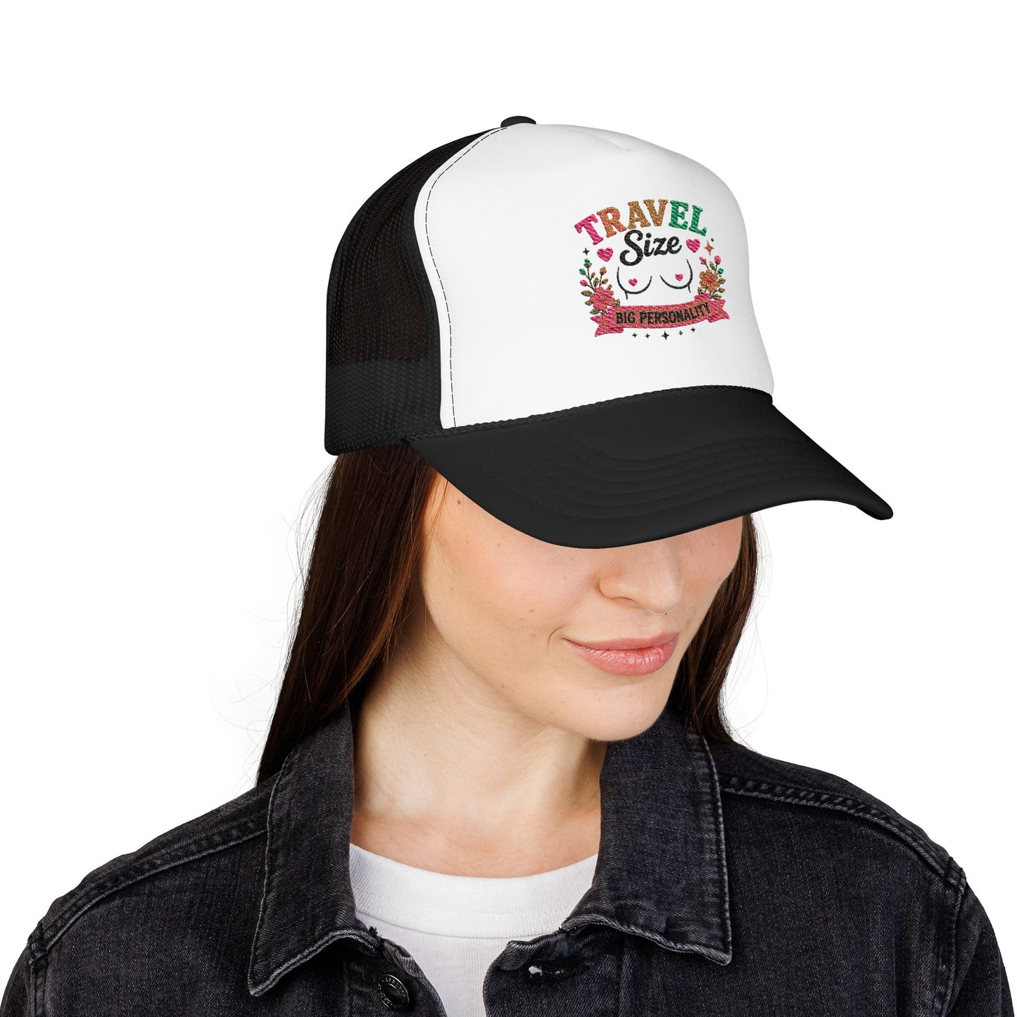 Travel Cat Floral Patch Foam Trucker Hat | Cute Kawaii Cat, Adventure Badge