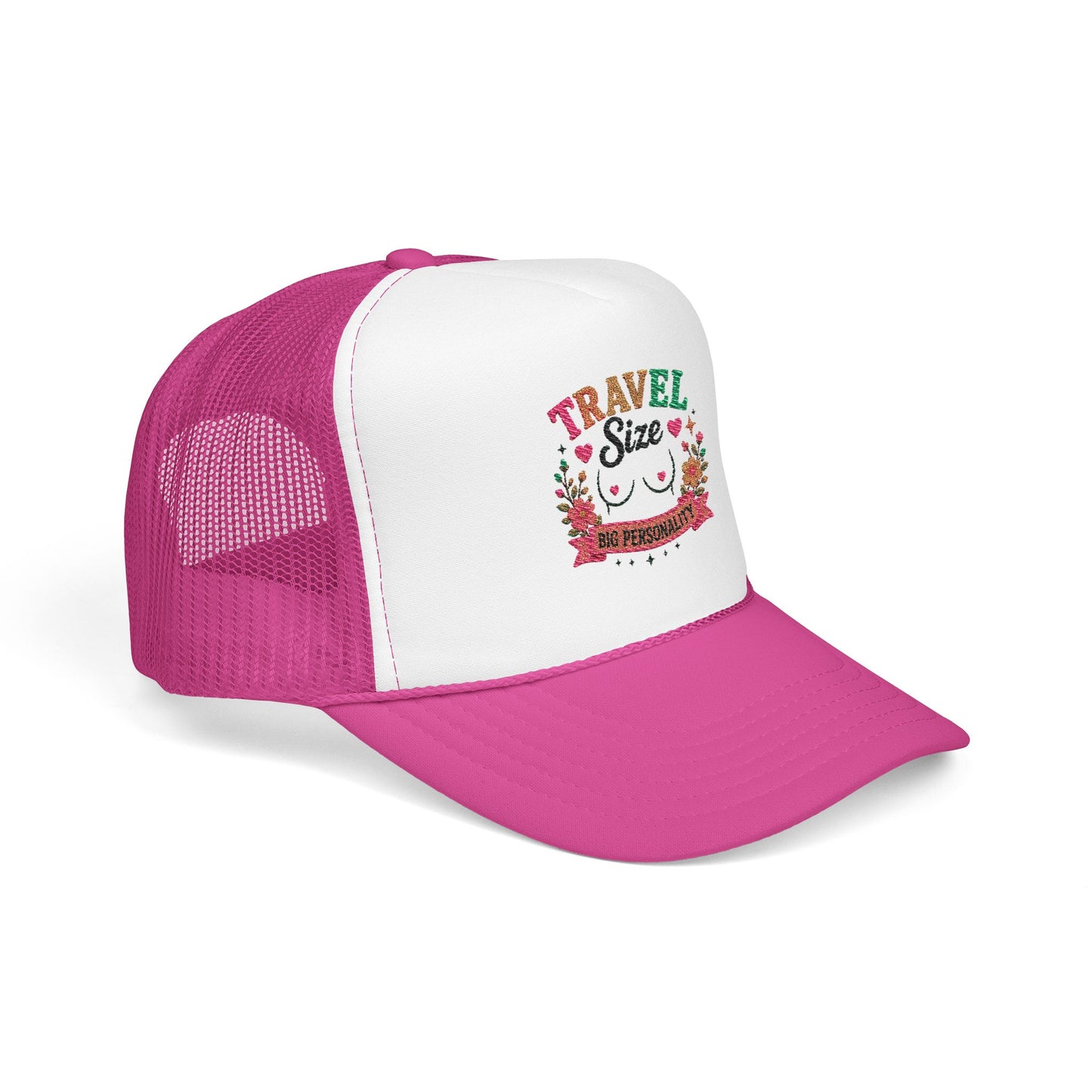 Travel Cat Floral Patch Foam Trucker Hat | Cute Kawaii Cat, Adventure Badge