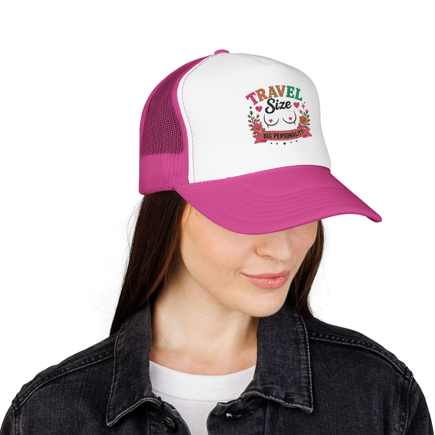 Travel Cat Floral Patch Foam Trucker Hat | Cute Kawaii Cat, Adventure Badge