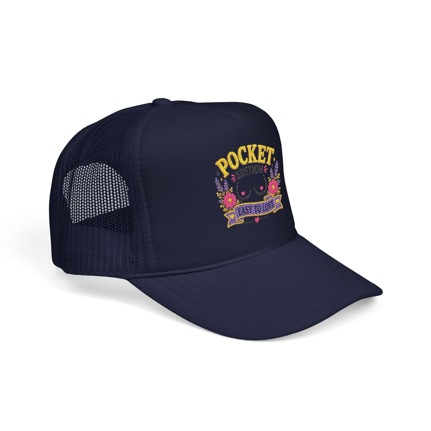 Pocket Edition breast illustration Foam Trucker Hat | floral graphic, playful slogan