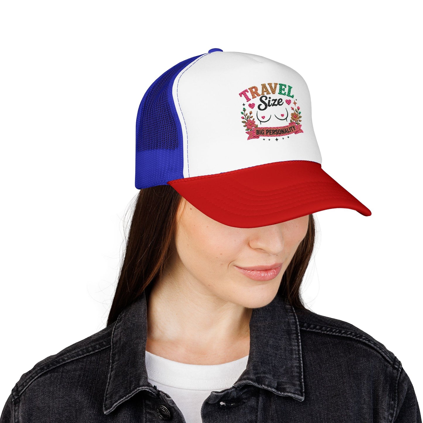 Travel Cat Floral Patch Foam Trucker Hat | Cute Kawaii Cat, Adventure Badge