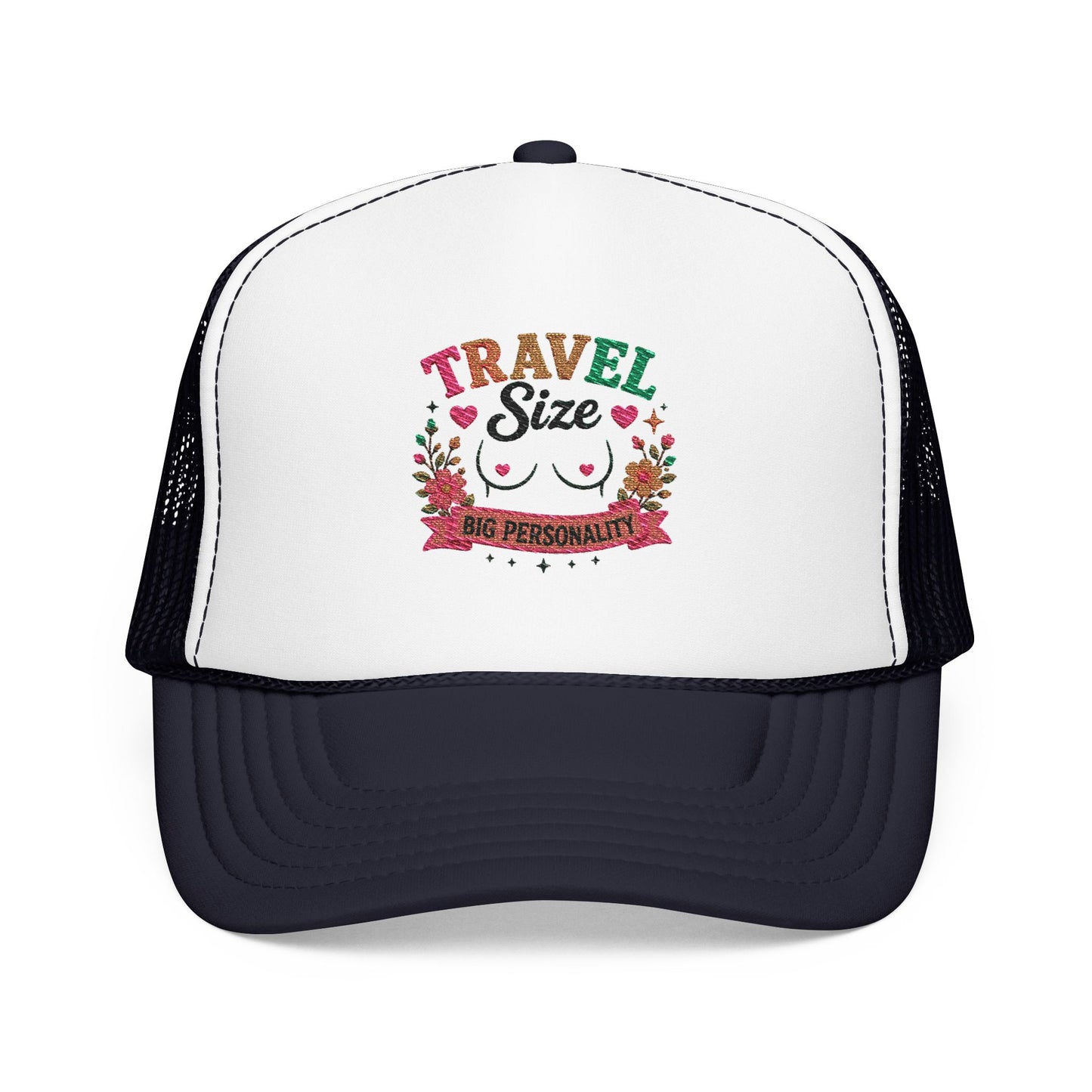 Travel Cat Floral Patch Foam Trucker Hat | Cute Kawaii Cat, Adventure Badge