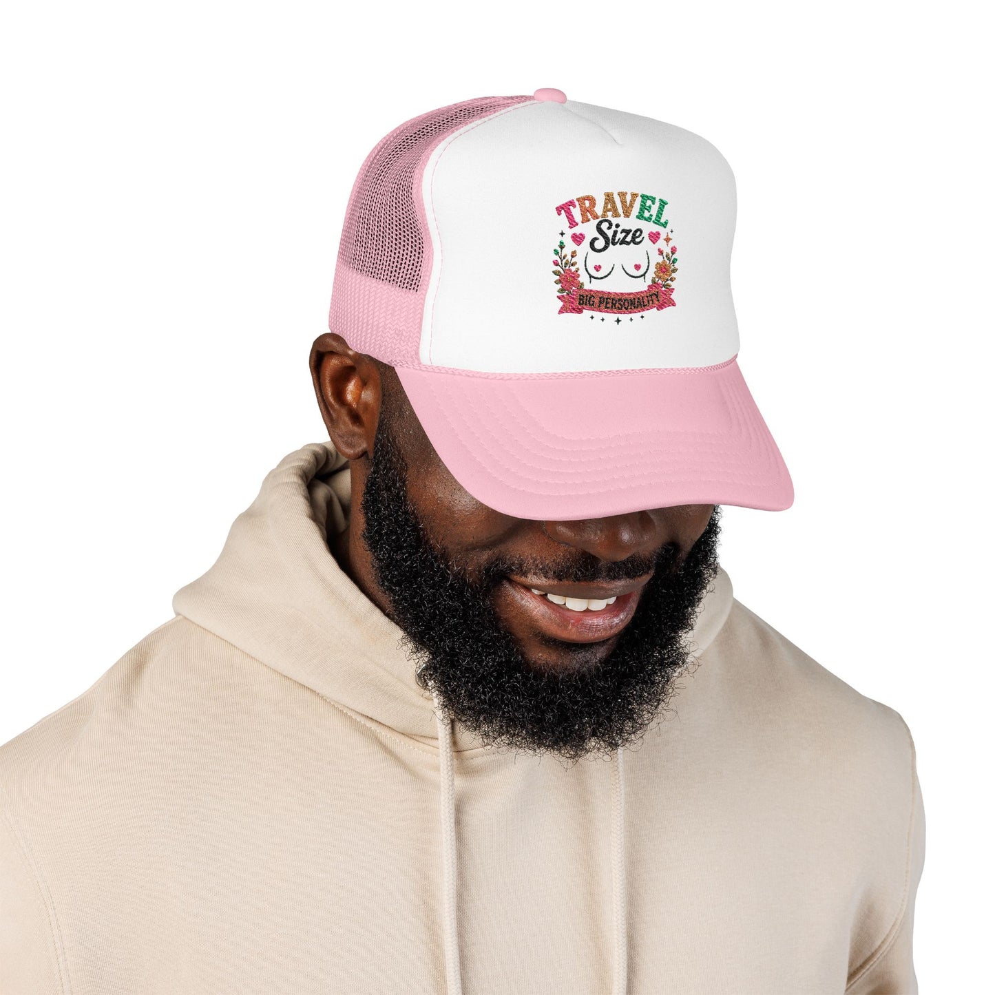 Travel Cat Floral Patch Foam Trucker Hat | Cute Kawaii Cat, Adventure Badge