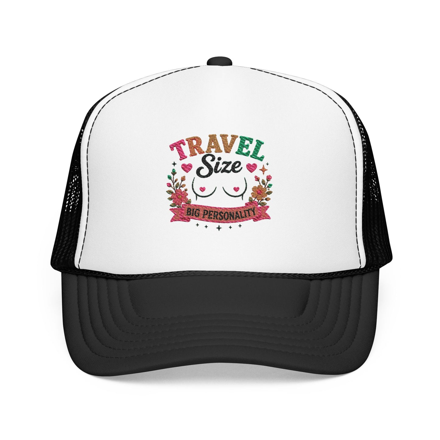 Travel Cat Floral Patch Foam Trucker Hat | Cute Kawaii Cat, Adventure Badge