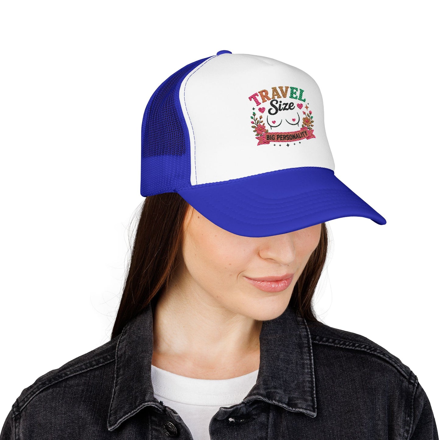 Travel Cat Floral Patch Foam Trucker Hat | Cute Kawaii Cat, Adventure Badge