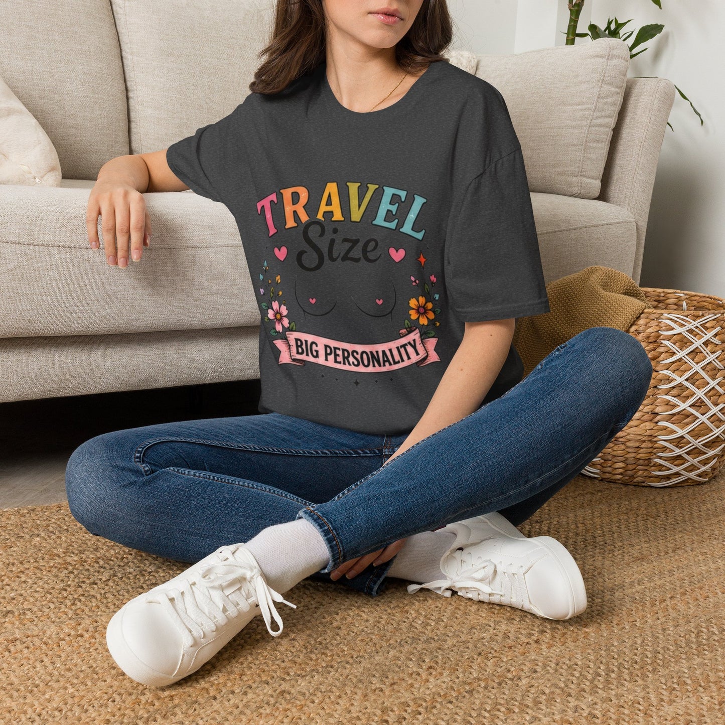 Travel Size Tee | Cute Retro Typography, Floral Boho Bust Illustration